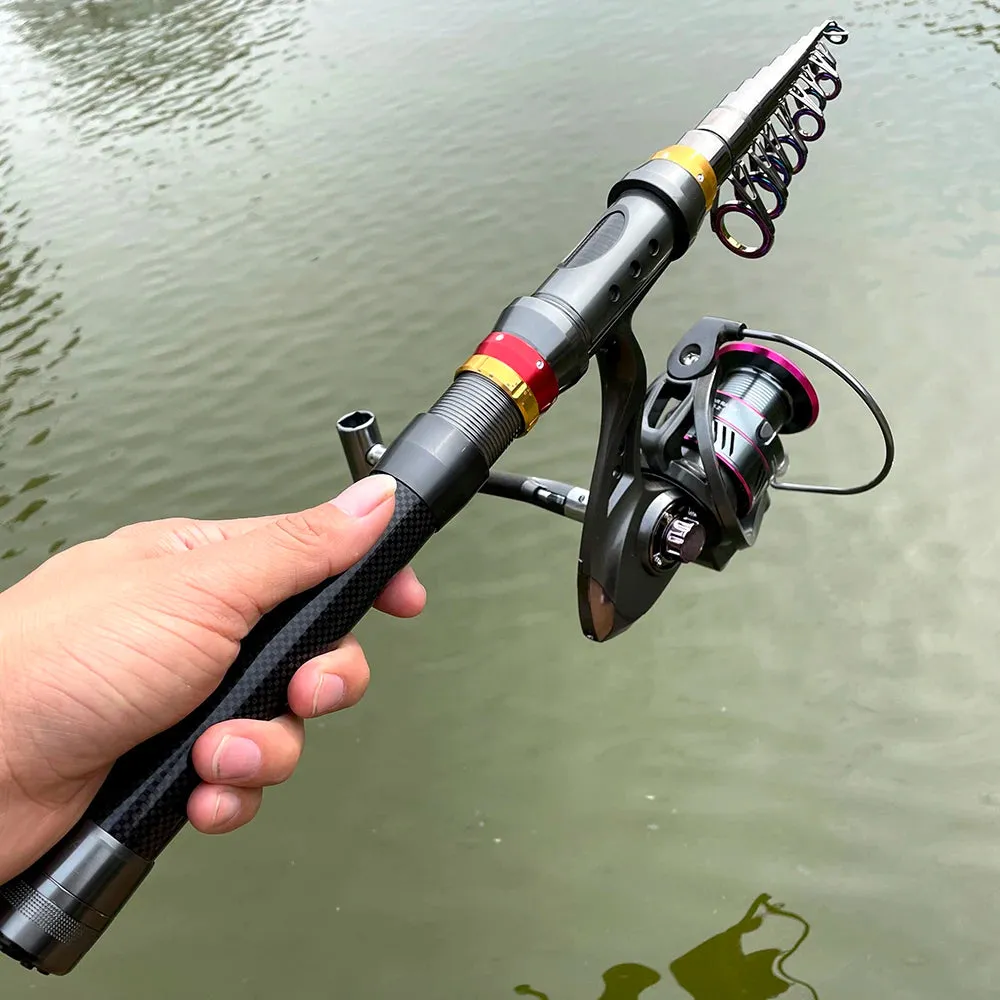 Telescopic Carbon Fiber Spinning Fishing Rod/Reel Combo