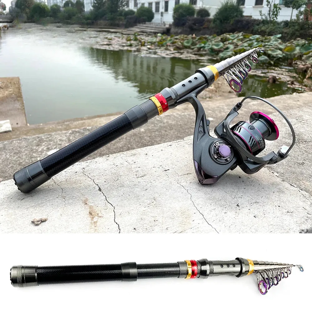 Telescopic Carbon Fiber Spinning Fishing Rod/Reel Combo
