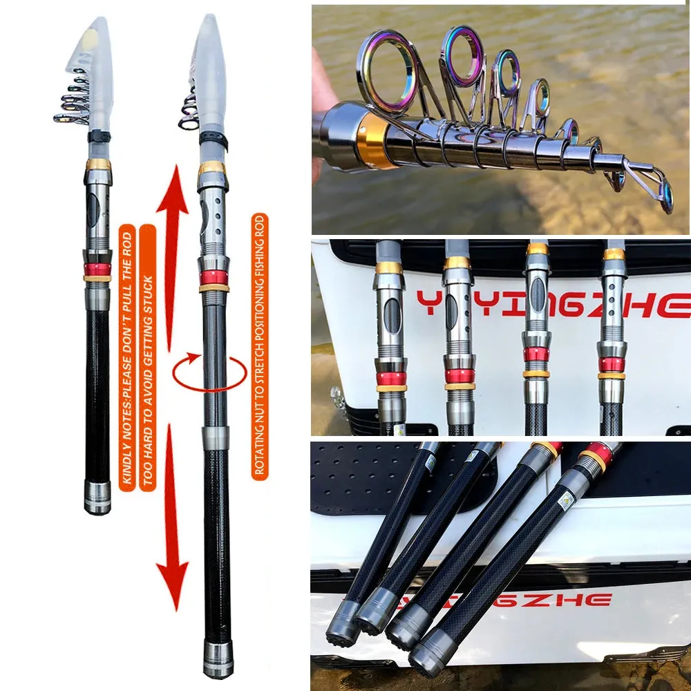 Telescopic Carbon Fiber Spinning Fishing Rod/Reel Combo
