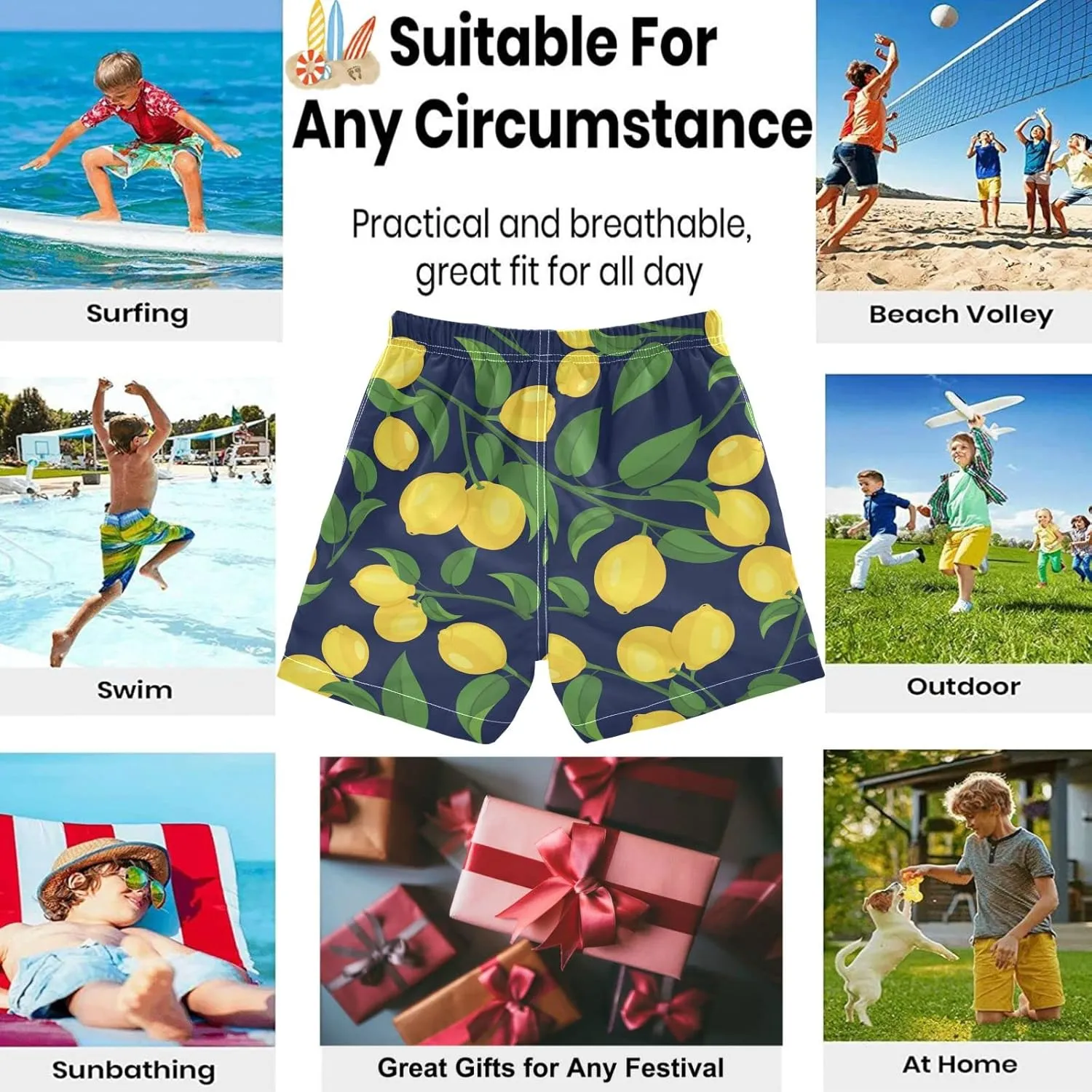 visesunny Boys Surfing Board Shorts Quick Dry Boys Swim Shorts Toddlers Swim Trunks Size from 2T to 14/16
