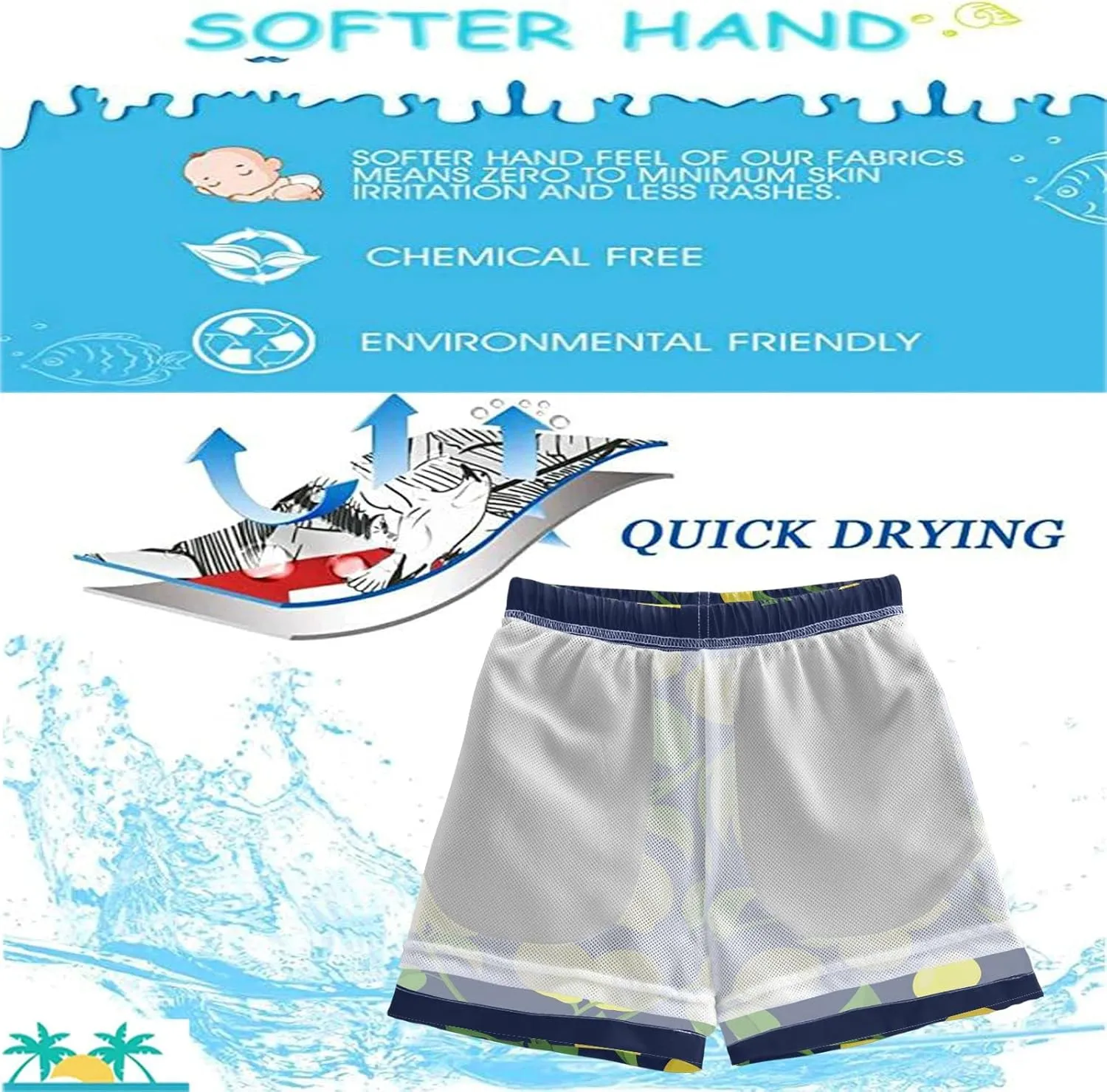 visesunny Boys Surfing Board Shorts Quick Dry Boys Swim Shorts Toddlers Swim Trunks Size from 2T to 14/16