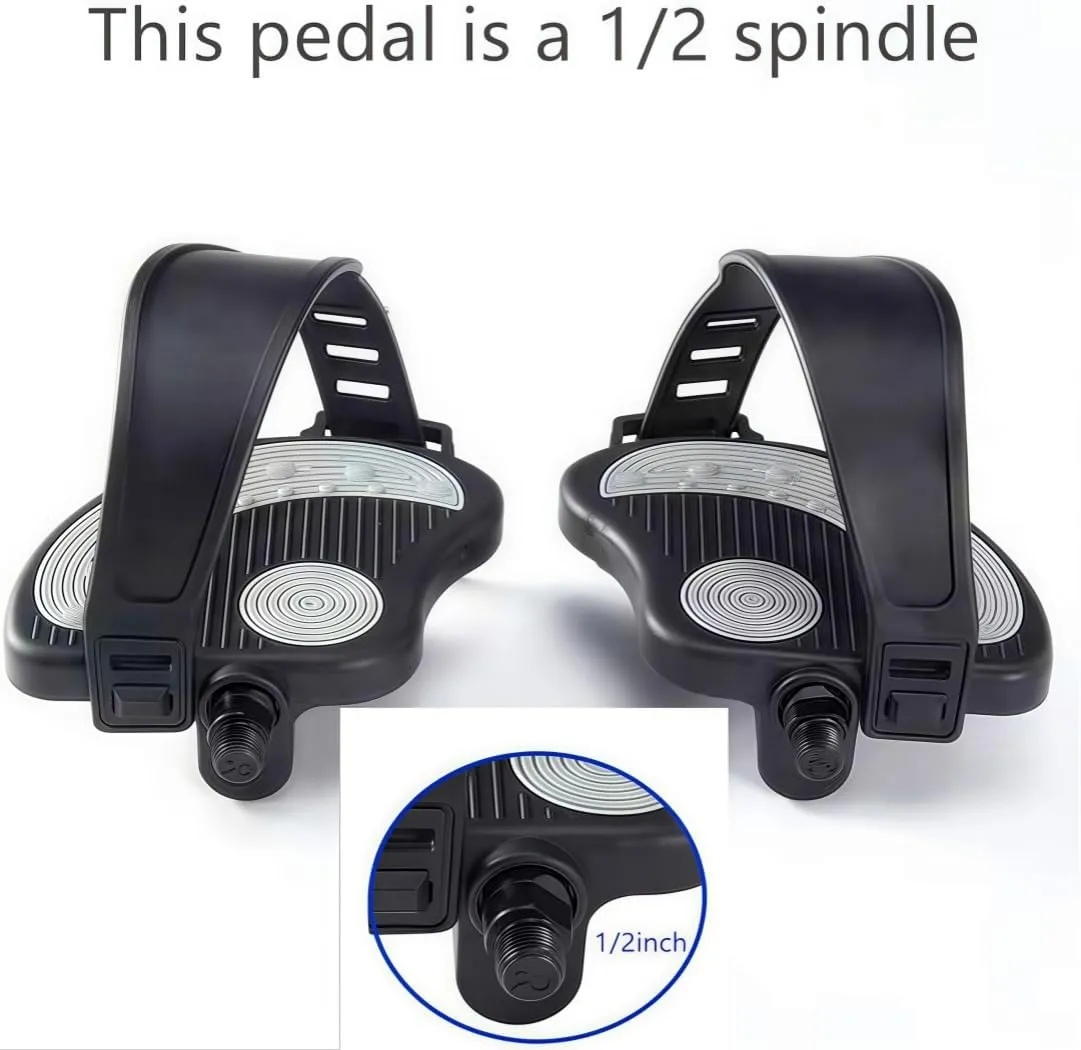 YBEKI Pro-Grade Exercise Bike Pedals with Adjustable Straps - 9/16" & 1/2" Spindle for Indoor Peloton/Schwinn/Spin Bikes | Heavy-Duty PP Plastic & PVC Straps   500lb Capacity