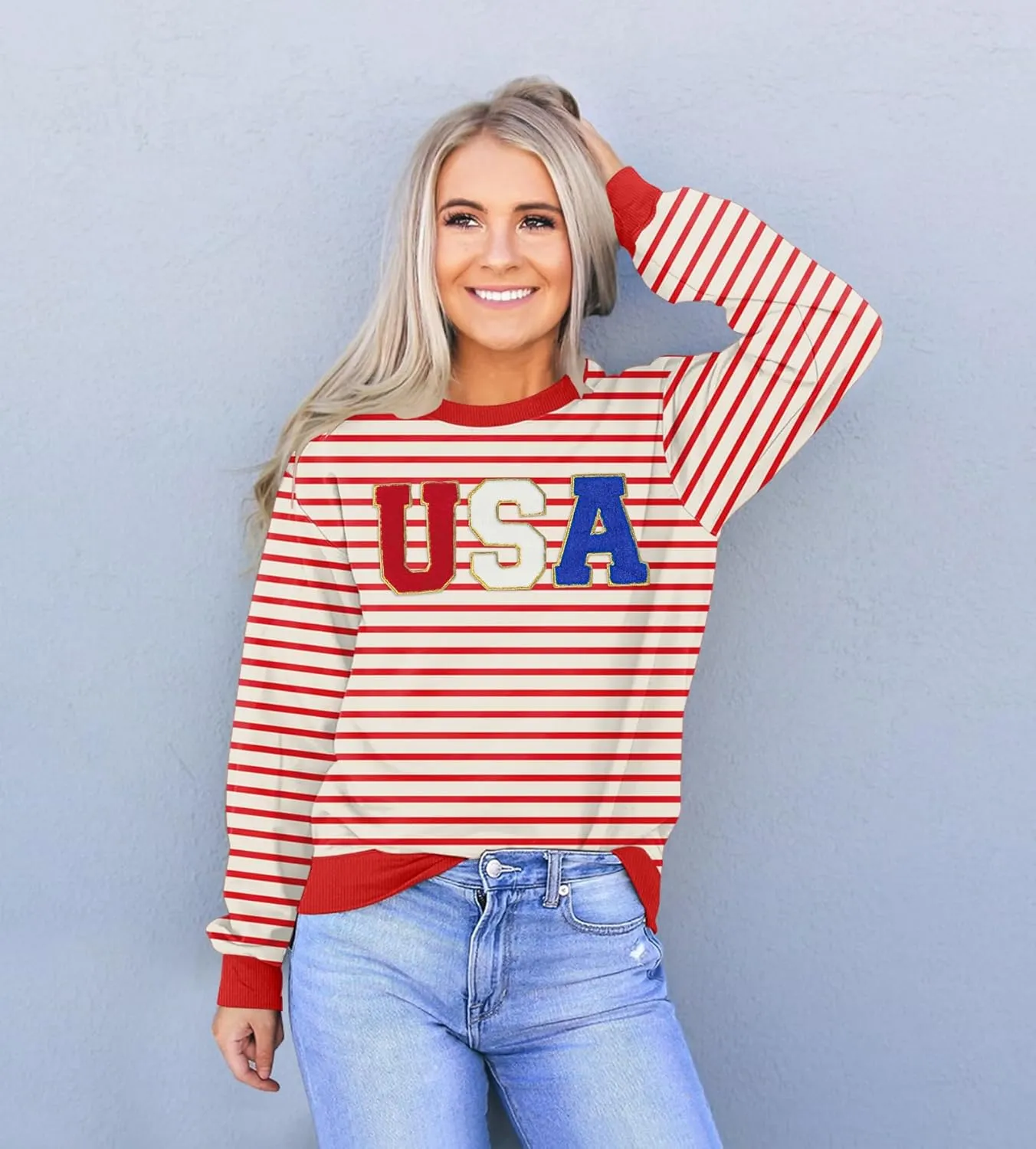 YI XIANG RAN USA Sweatshirt Women: American Shirt 1776 Patriotic TShirt Stars Stripes Glitter Pullover 4th of July Tee Tops