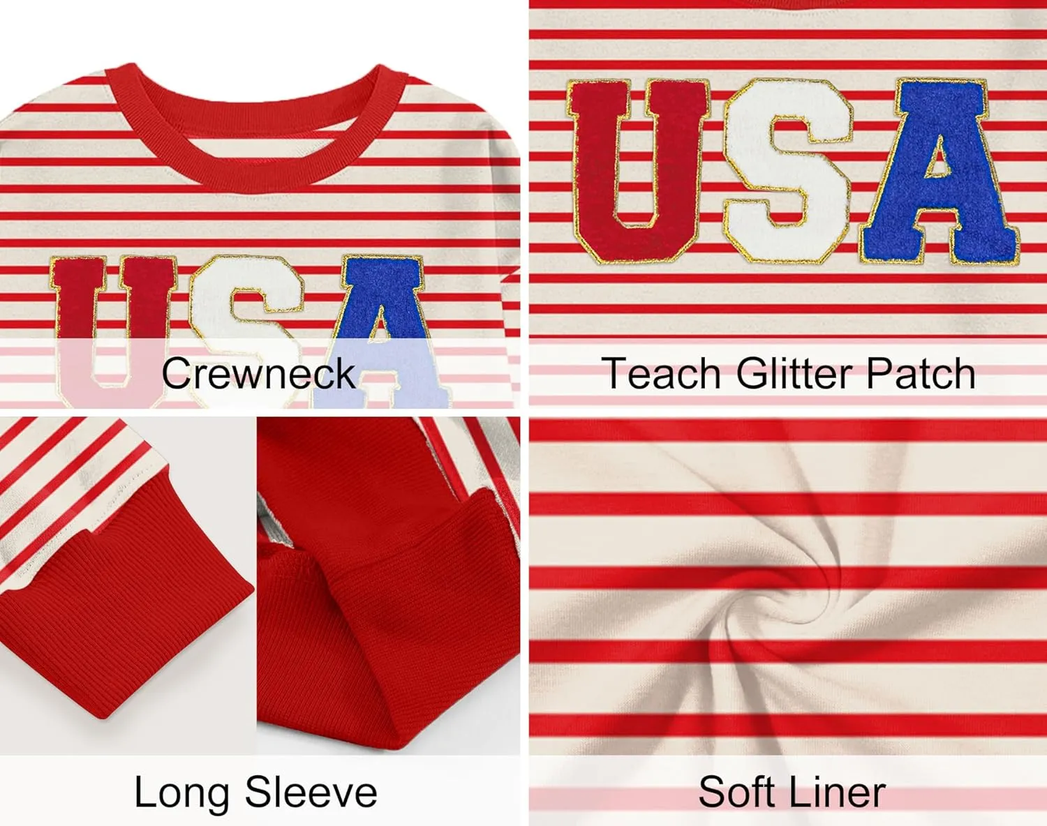 YI XIANG RAN USA Sweatshirt Women: American Shirt 1776 Patriotic TShirt Stars Stripes Glitter Pullover 4th of July Tee Tops