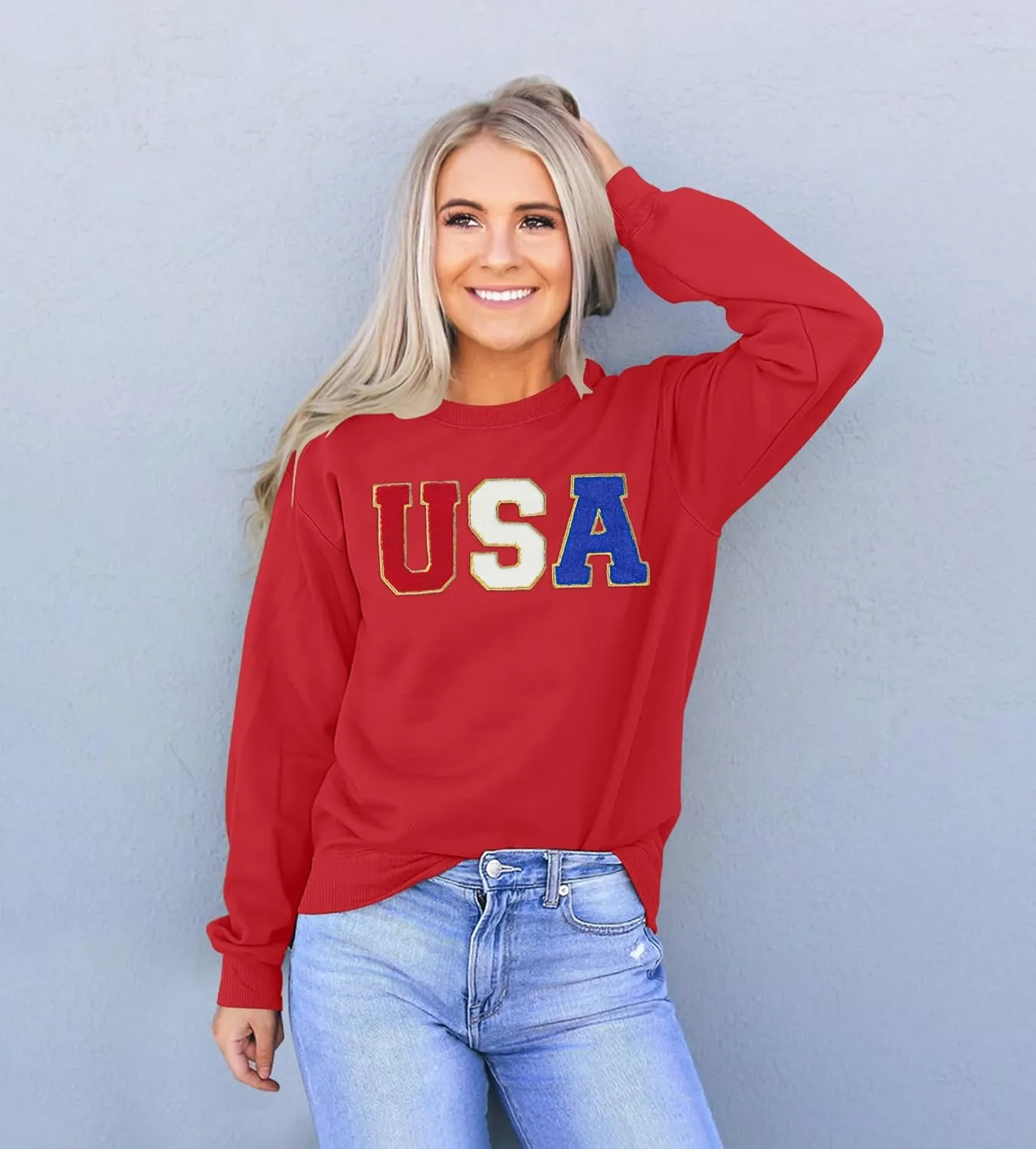YI XIANG RAN USA Sweatshirt Women: American Shirt 1776 Patriotic TShirt Stars Stripes Glitter Pullover 4th of July Tee Tops