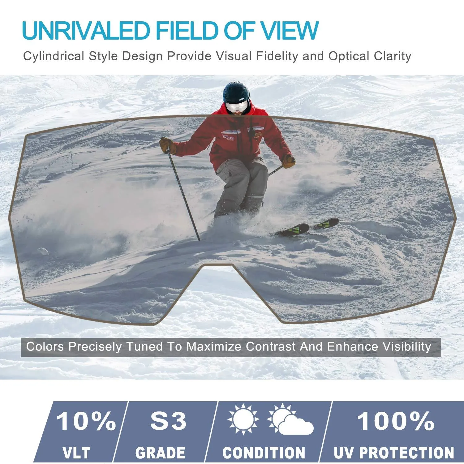 Zacro Ski Snowboard Goggles Anti Fog - Interchangeable Lens Over Glasses Snow Skiing Goggles for Men Women Youth