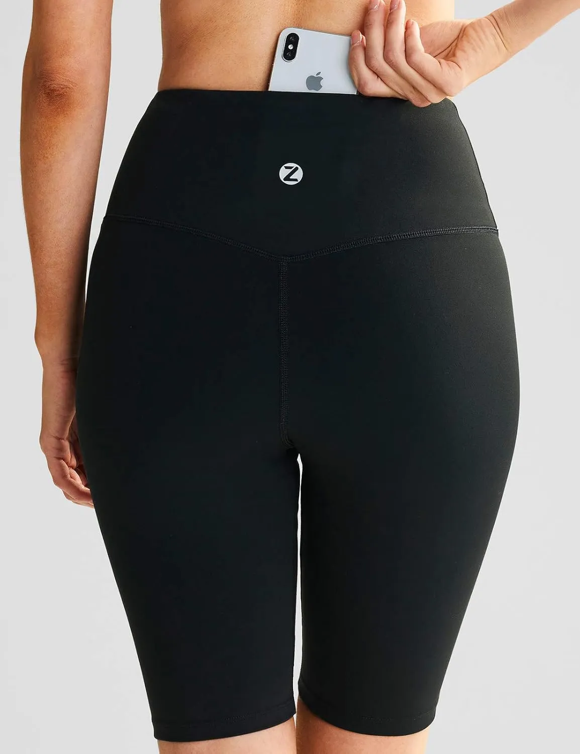 ZUTY 10" Biker Shorts Women High Waisted with 2 Hidden Pockets Workout Athletic Running Yoga Long Shorts